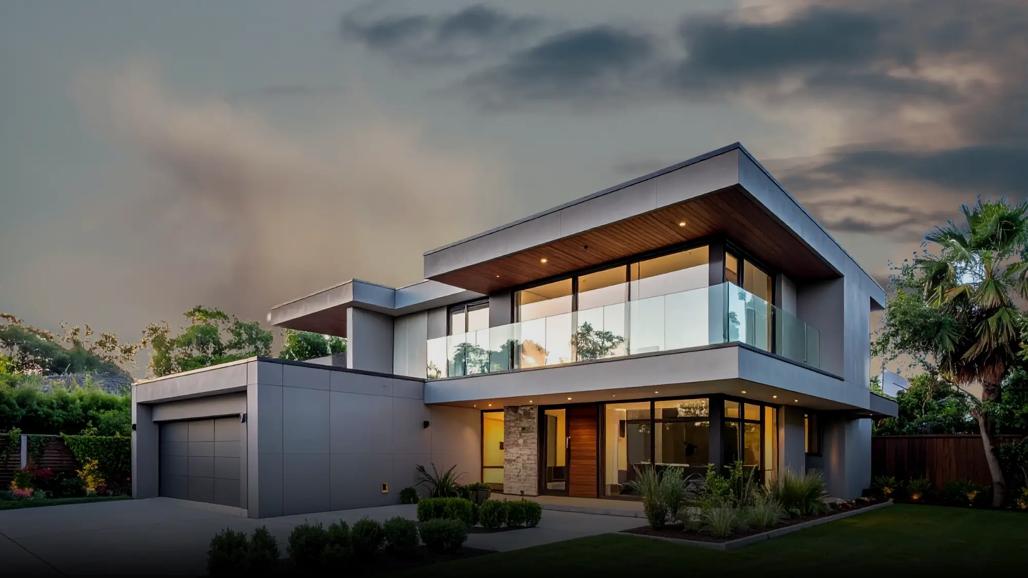 Modern villa in Mauritius at dusk